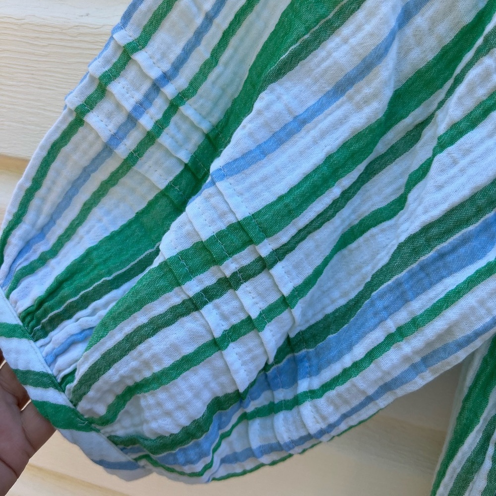 NWT Talbots Pretty Blue Green White Stripe Hem Pleats 3/4 Sleeve Blouse - Picture 3 of 5